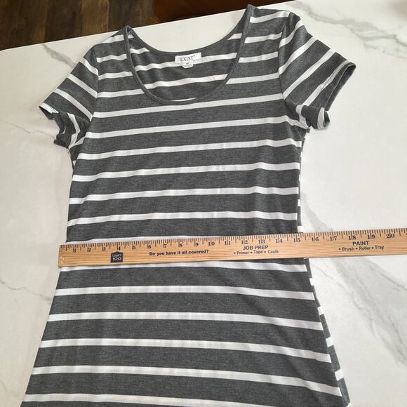 Exist Maxi Dress Gray Ivory Striped Short Sleeve Casual Womens Size Medium NWOT - Picture 5 of 10